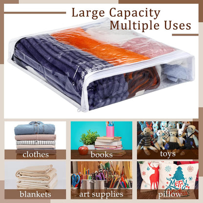 Kingdder 16 Pcs Clear Zippered Storage Bags Plastic Sweater Bags with Zipper 10 x 10 x 2.5 Inch Vinyl Sheet Organizer and Storage for Clothing Blankets Sheet Linen Bed Pillow Cube Organizer
