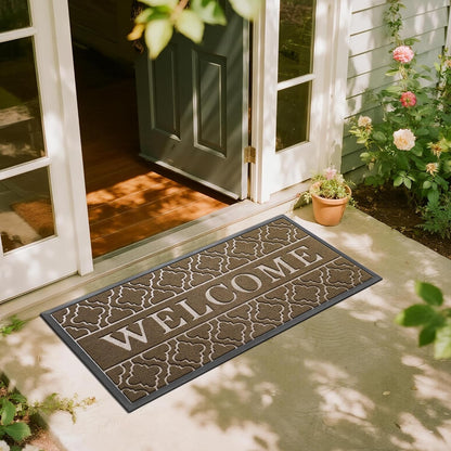 Yimobra Welcome Mat Outdoor Indoor, All-Weather Waterproof Front Door Mat Outside Entrance, Non-Slip Low Profile Porch Patio Doormat, 29.5x17, Black