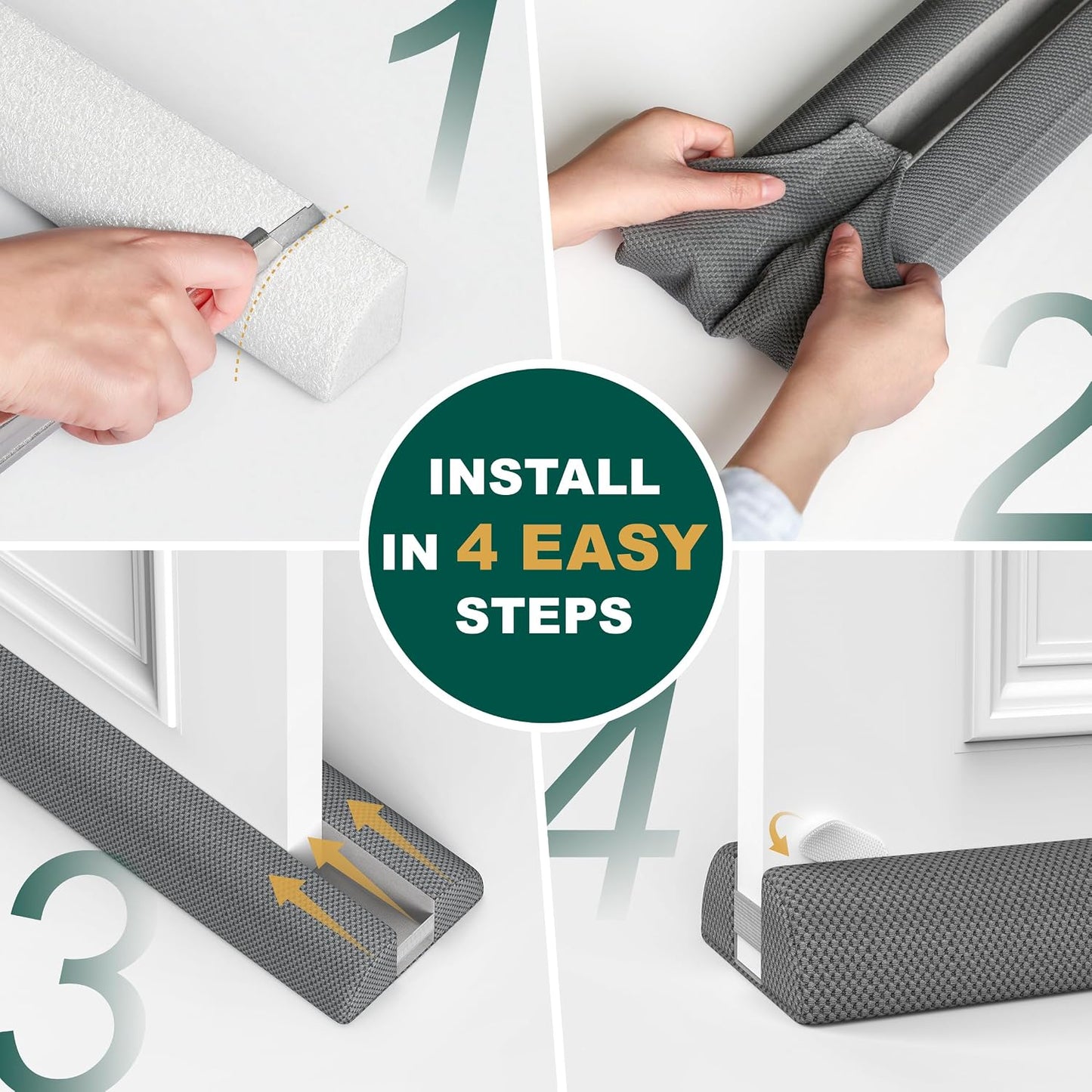 HADOR 30 Inches Door Draft Stopper - 24"-30" Adjustable, Seals 0.5"-1.7" Gaps | Blocks Drafts/Noise/Pet Hair | No Permanent Adhesive, Machine Washable, Grey