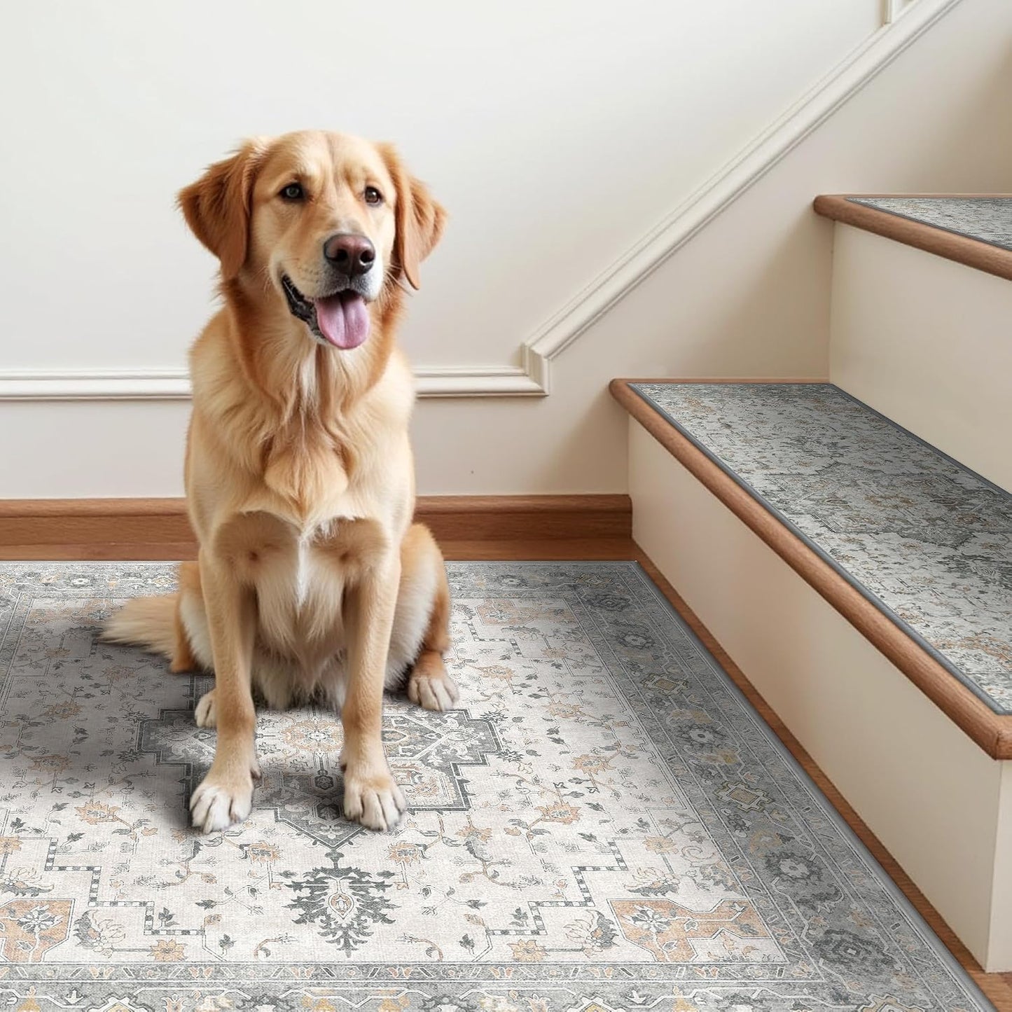 sarben Non Slip Stair Treads for Wooden Steps 15PCS - 8"x30" Indoor Safety Carpet, Edging Mats with TPE Adhesive Backing, Pet and Elderly Friendly Stair Rugs (Taupe) - Colors A