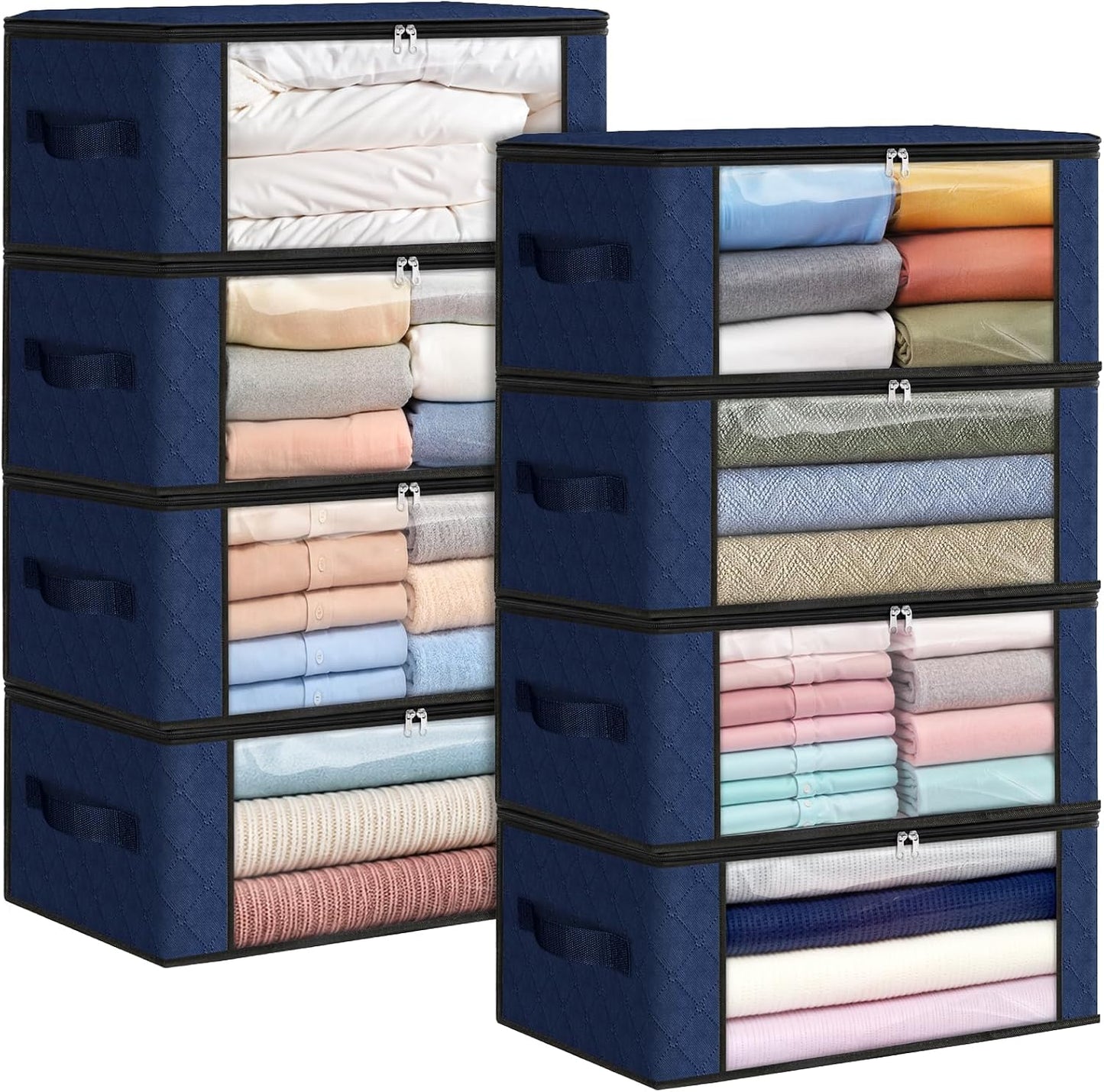 Fab totes 6 Pack Storage Bags for Clothes and Blanket, Foldable Closet Organizers and Storage with Zippers, Clear Window and Handles, Fabric Storage Bins for Sweater, Comforter, Bedding,Linen Sheets