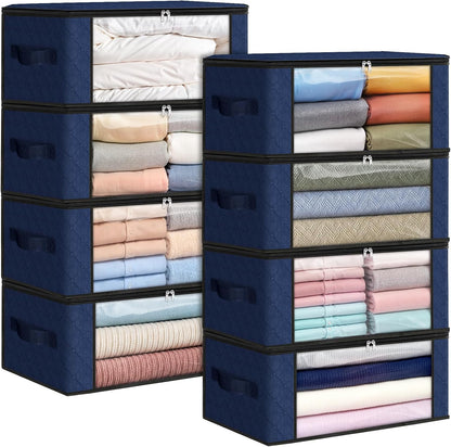 Fab totes 6 Pack Storage Bags for Clothes and Blanket, Foldable Closet Organizers and Storage with Zippers, Clear Window and Handles, Fabric Storage Bins for Sweater, Comforter, Bedding,Linen Sheets