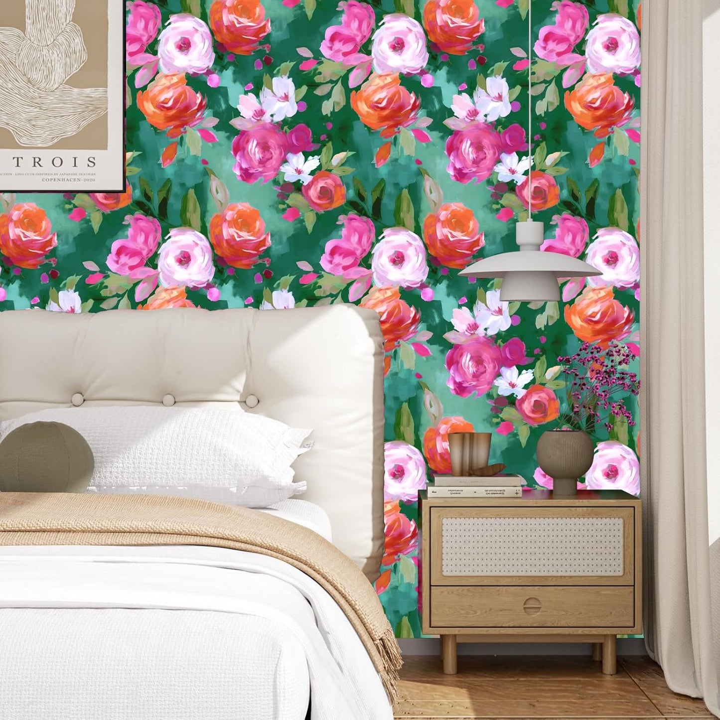 BOKEBEVE Watercolour Floral Peel and Stick Wallpaper Boho Vibrant Contact Paper Renter Friendly Wall Paper for Countertop Cabinet Wall Shelf Liner Removable Blue Colorful 17.5 x 118In