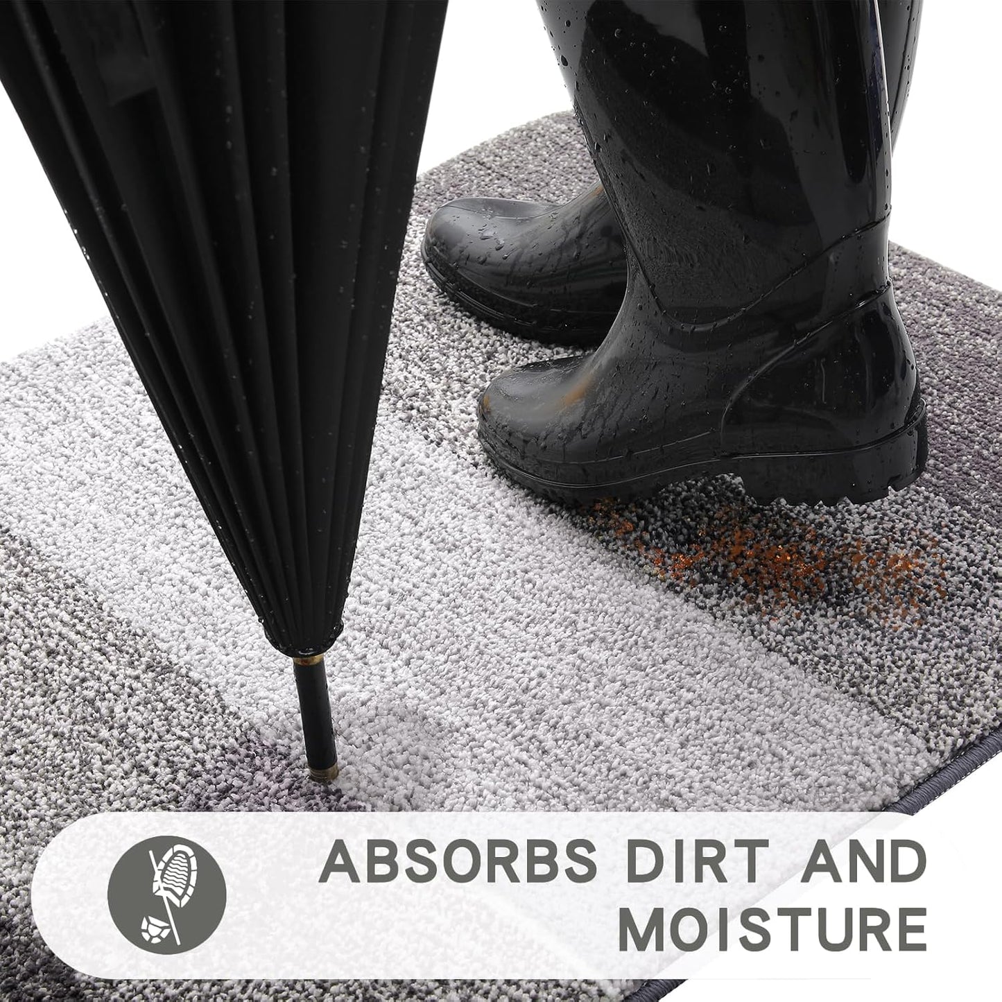 Kitinjoy Indoor Outdoor Door Mat, 32x20 Non-Slip Absorbent Dirt Trapper, Low-Profile Washable Inside Entrance Front Floor Mat, Sturdy Soft Entry Doormats for Entryway, Grey
