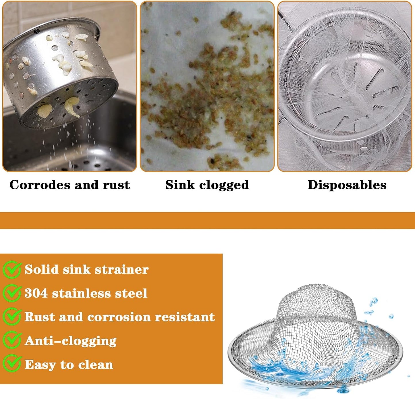 20 Pcs Stainless Steel Sink Strainer, 4.5 Inch Mesh Drain Basket, Universal Silver Kitchen Bathroom Shower Drain Filter Hair Catcher