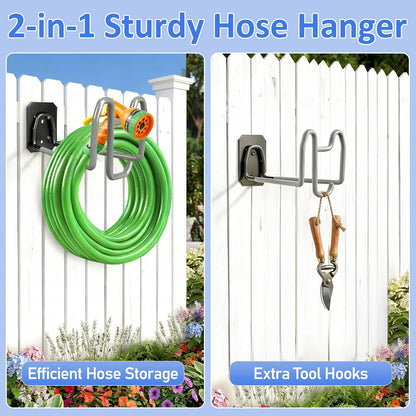 Garden Hose Holder Wall Mount Water Hose Holders for Outside | Metal Hose Hanger with Hook Heavy Duty Garden Hose Reel for Outside Yard Lawn Storage