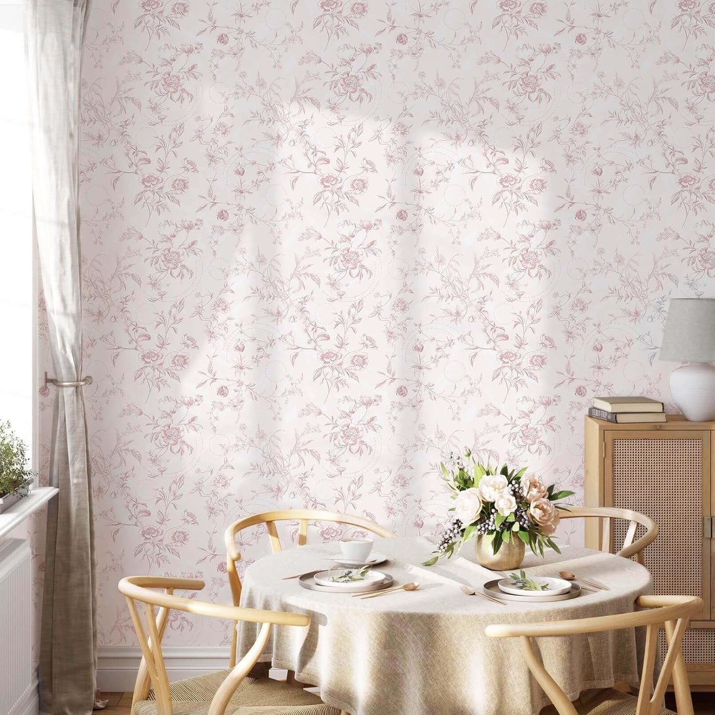 Ismoon Peel and Stick Wallpaper Floral Vintage Stick on Wall Paper Beige French Textured Contact Paper for Cabinet Removable Self Adhesive Wallpaper Vinyl Roll Shelf Deco, 17.3x78.7in
