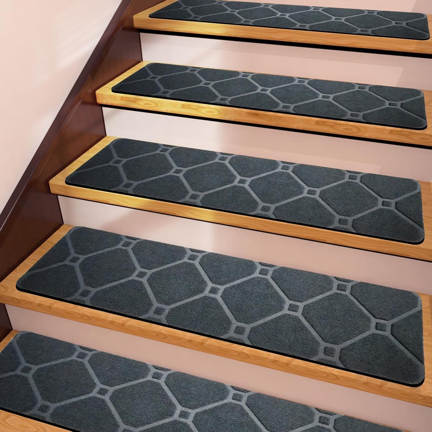 15 Pack Non Slip Stair Treads,8" X 30" Non Slip Carpet Stair Treads with Reusable Adhesive Rubber Backing,Staircase Step Treads Carpet Treads for Wooden Steps Indoor (Dark Gray)
