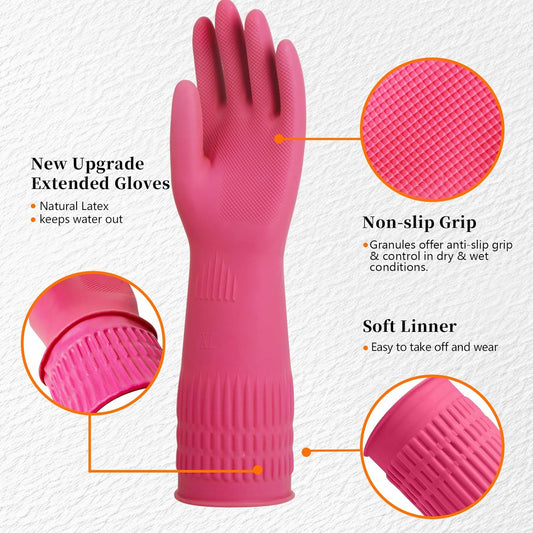Rubber Gloves for Cleaning – 3 Pairs Reusable Gloves for Dishwashing, Kitchen and Household Tasks, 15-Inch Long (Regular Style, Large (Fits Medium Hands))