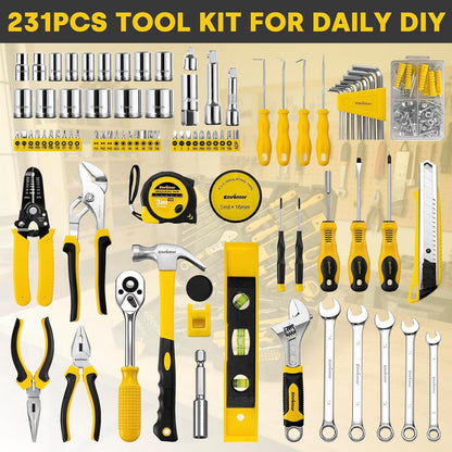 Enventor Tool Set, 231 Piece Home Tool Kit with Toolbox, Combination Wrench and Hand Tools for Home Repairs, Auto Maintenance, DIY & General Use, Household Repair Tools for Men & Women
