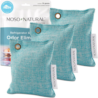 Moso Natural Fridge Deodorizer, HGTV Editors' Pick - Bamboo Charcoal Refrigerator Odor Absorber & Eliminator for Fridge & Freezer, Unscented, Reusable, Lasts 2 Years