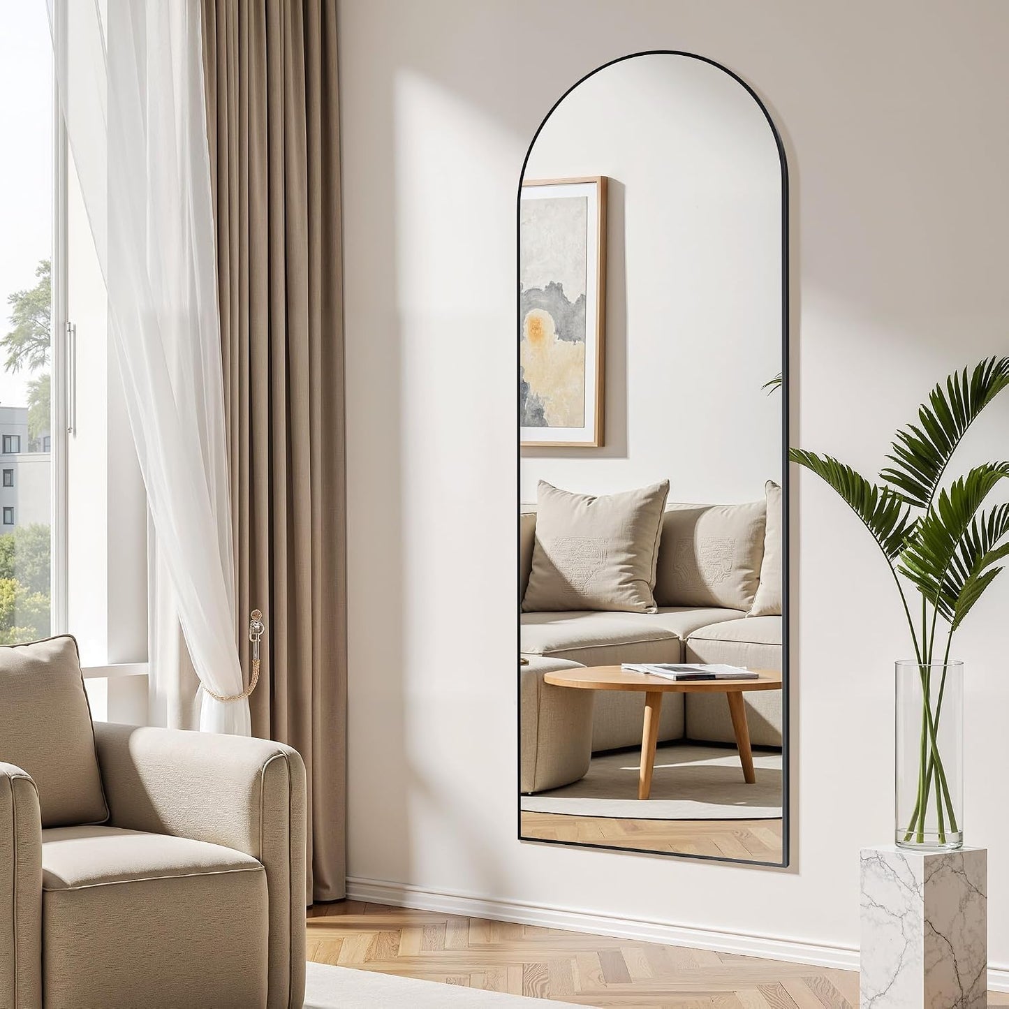 Mirror Full Length, 71 x 26 Inches Floor Mirror with Stand, XX-Large Arch Gold Mirrors for Bedroom, Dressing Room, Home Decor, Gold