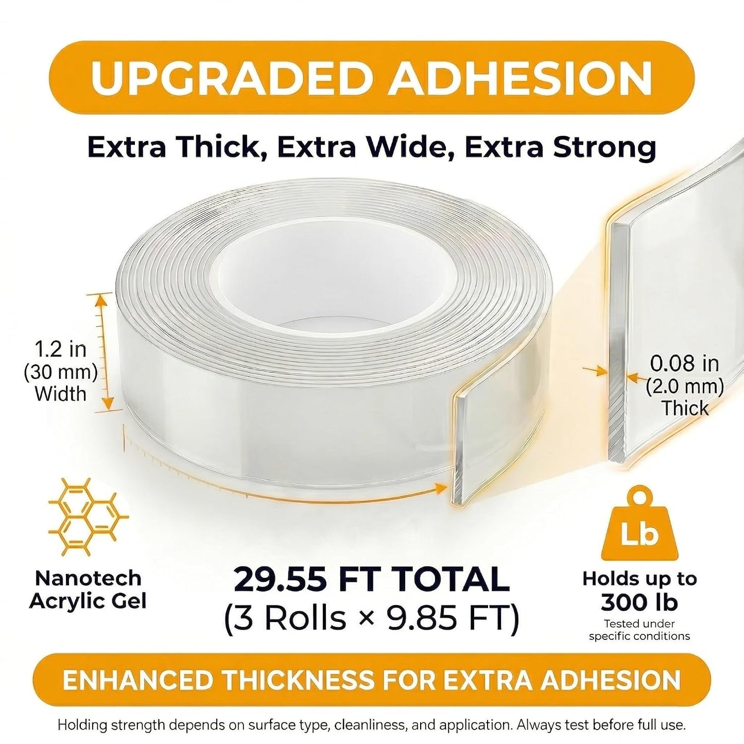 Bekhic® Double Sided Tape Heavy Duty(Extra Large 16.5FT), Clear Mounting Tape Nano Double Sided Adhesive Tape,Picture Hanging Adhesive Strips Poster Tape