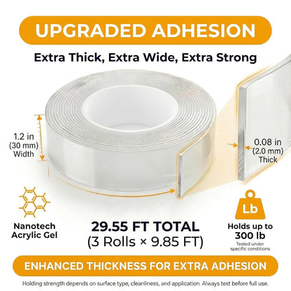 Bekhic® Double Sided Tape Heavy Duty(Extra Large 16.5FT), Clear Mounting Tape Nano Double Sided Adhesive Tape,Picture Hanging Adhesive Strips Poster Tape