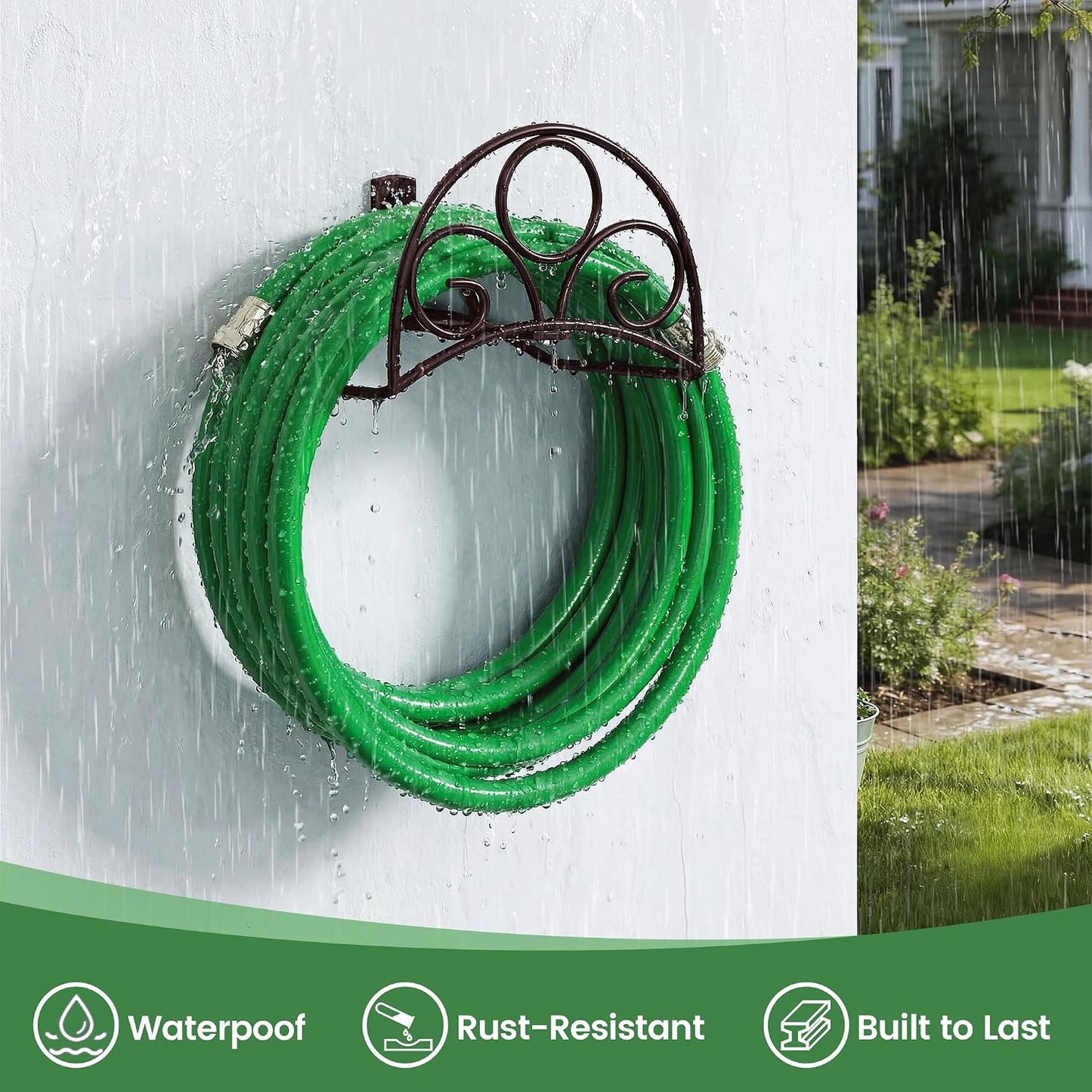 Metal Garden Hose Holder - Wall Mounted Water Hose Holder - Hose Hanger Heavy Duty for Water Hose Extension Cords Vacuum Hose bronze