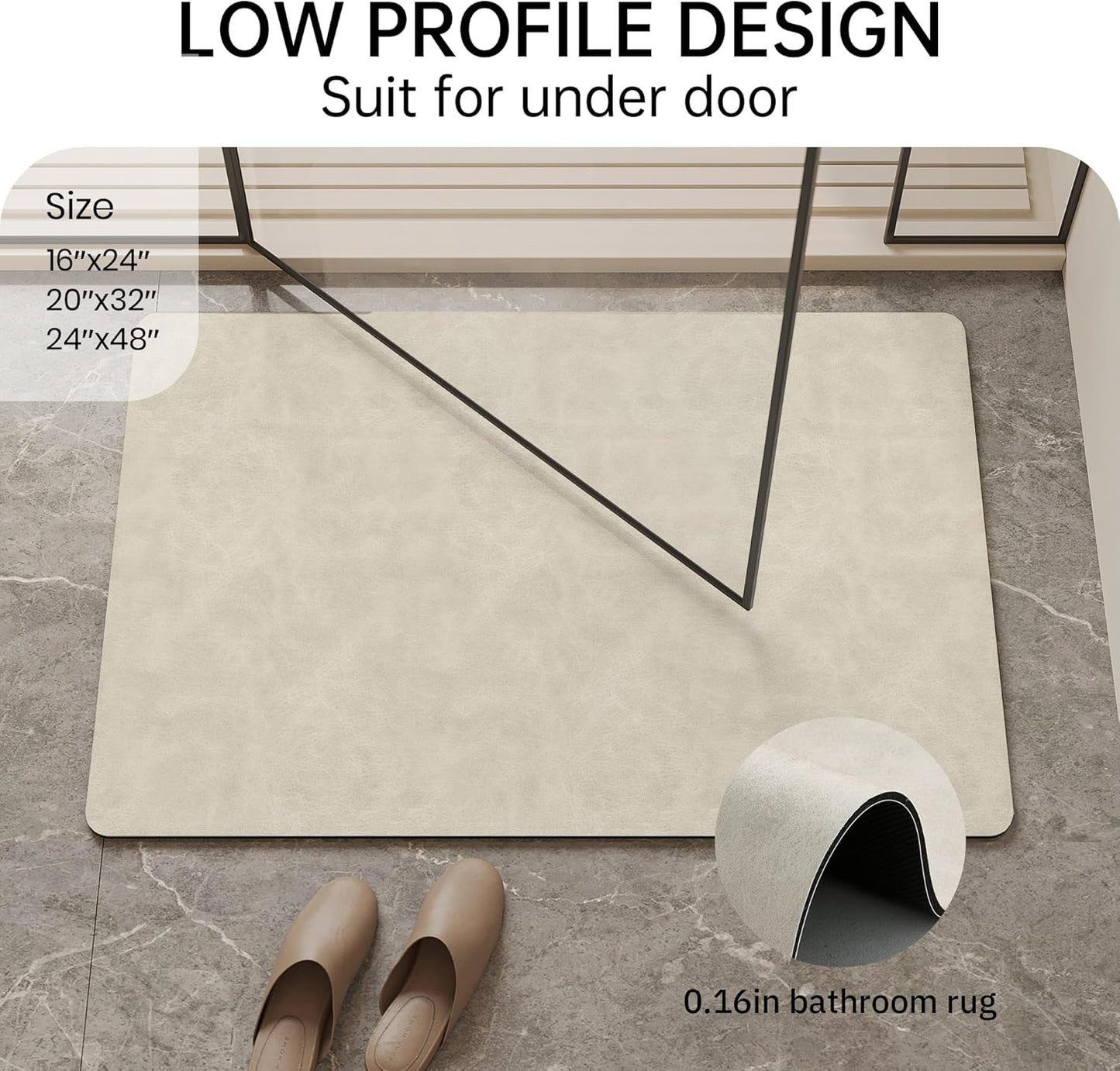 Mecko Bath Mat Rug, Rubber Non-Slip Quick Dry Absorbent Thin Bathroom Rugs Fit Under Door Bathroom Floor Mats-Shower Rug for in Front of Bathtub, Sink, Shower Room(Light Grey,16"x24")