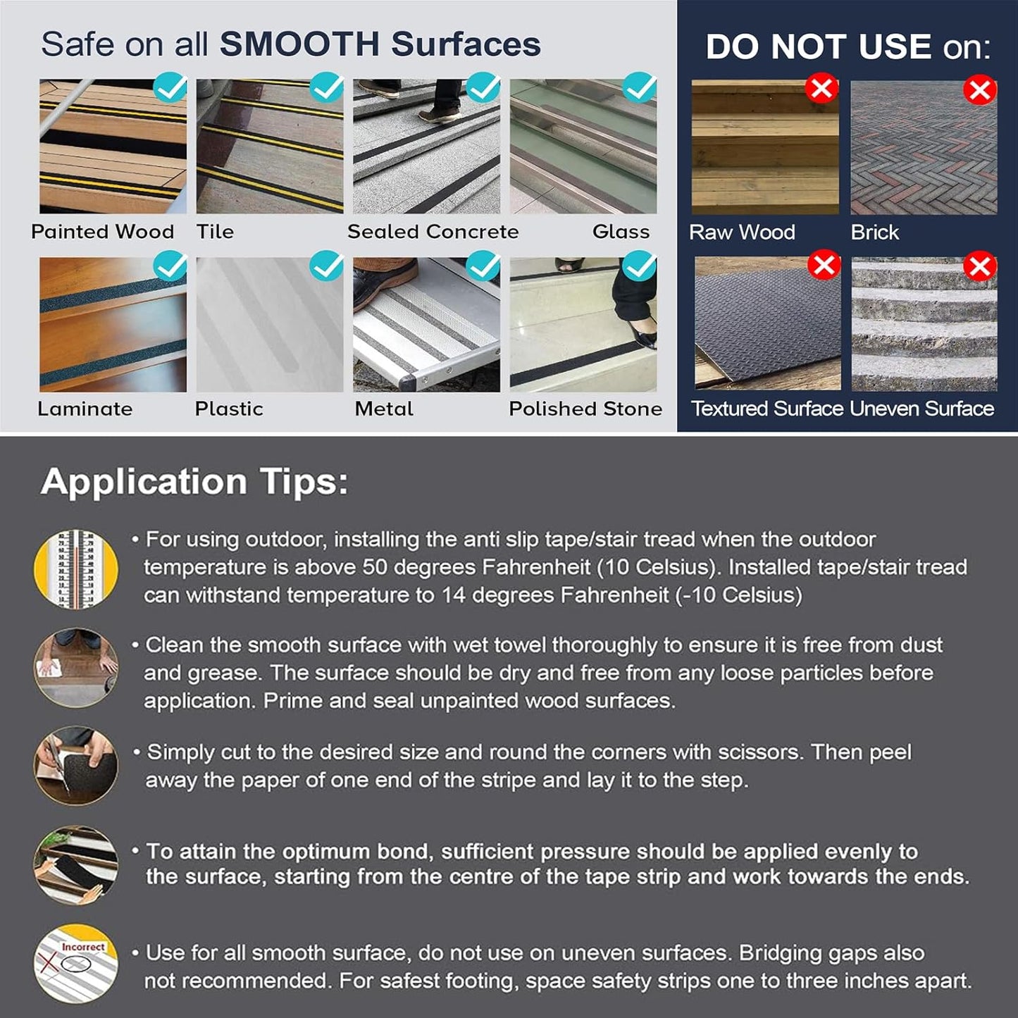 Anti Slip Tape with Glow in Dark Stripe for Stairs, 6”x35ft, Grip Tape for Stairs Steps for Outdoor/Indoor, Waterproof Non Slip Strips for Stair Treads, High Traction, Easy Install