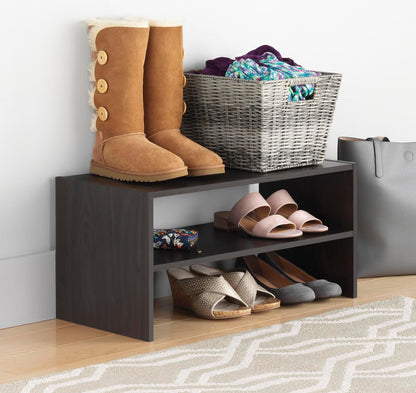 Whitmor Wood Stackable 2-Shelf Shoe Rack, White, 24 inches