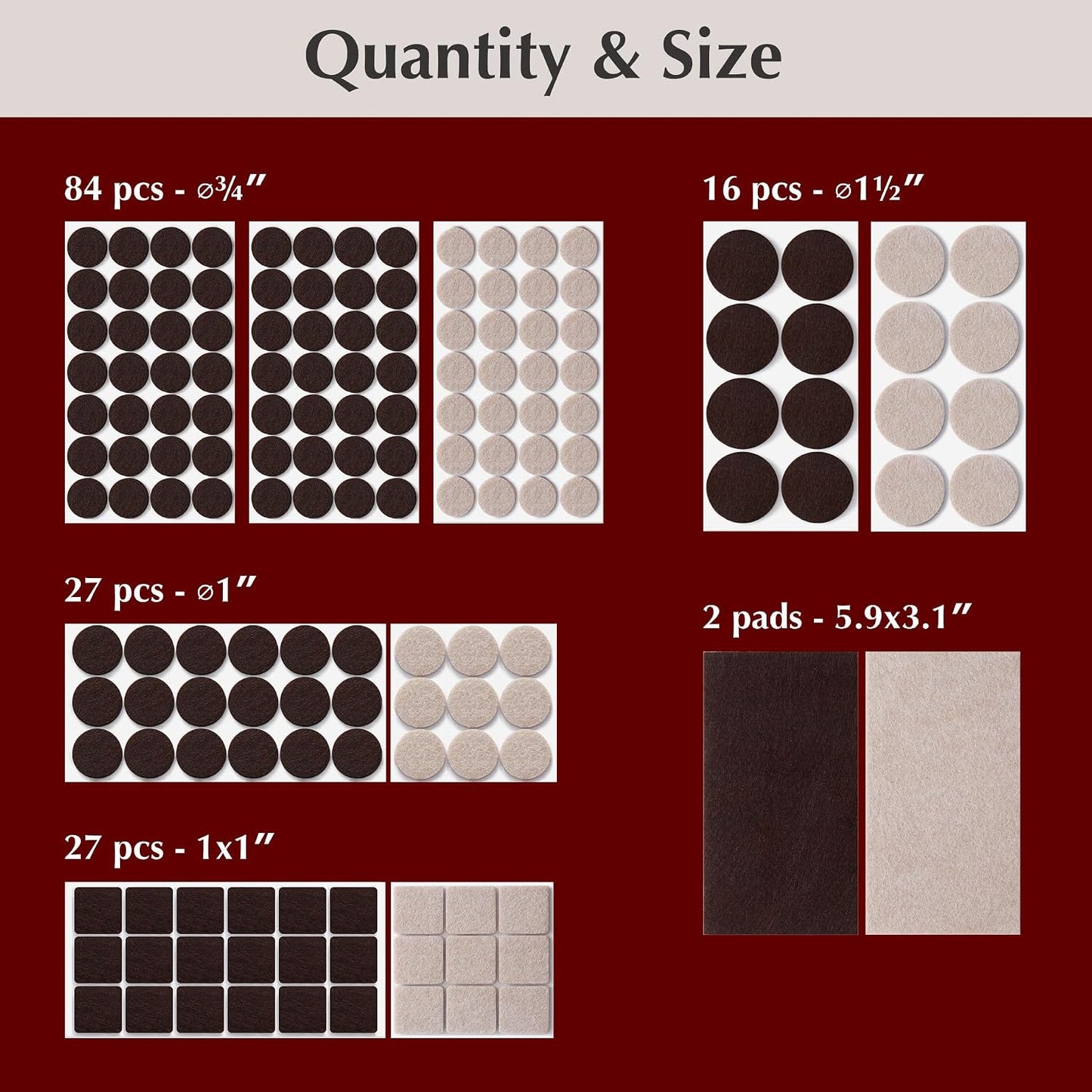 Felt Furniture Pads - Chair Leg Floor Protectors for Hardwood Floors - Felt Pads for Furniture - Furniture Sliders - Furniture Legs - 156 pcs - Black