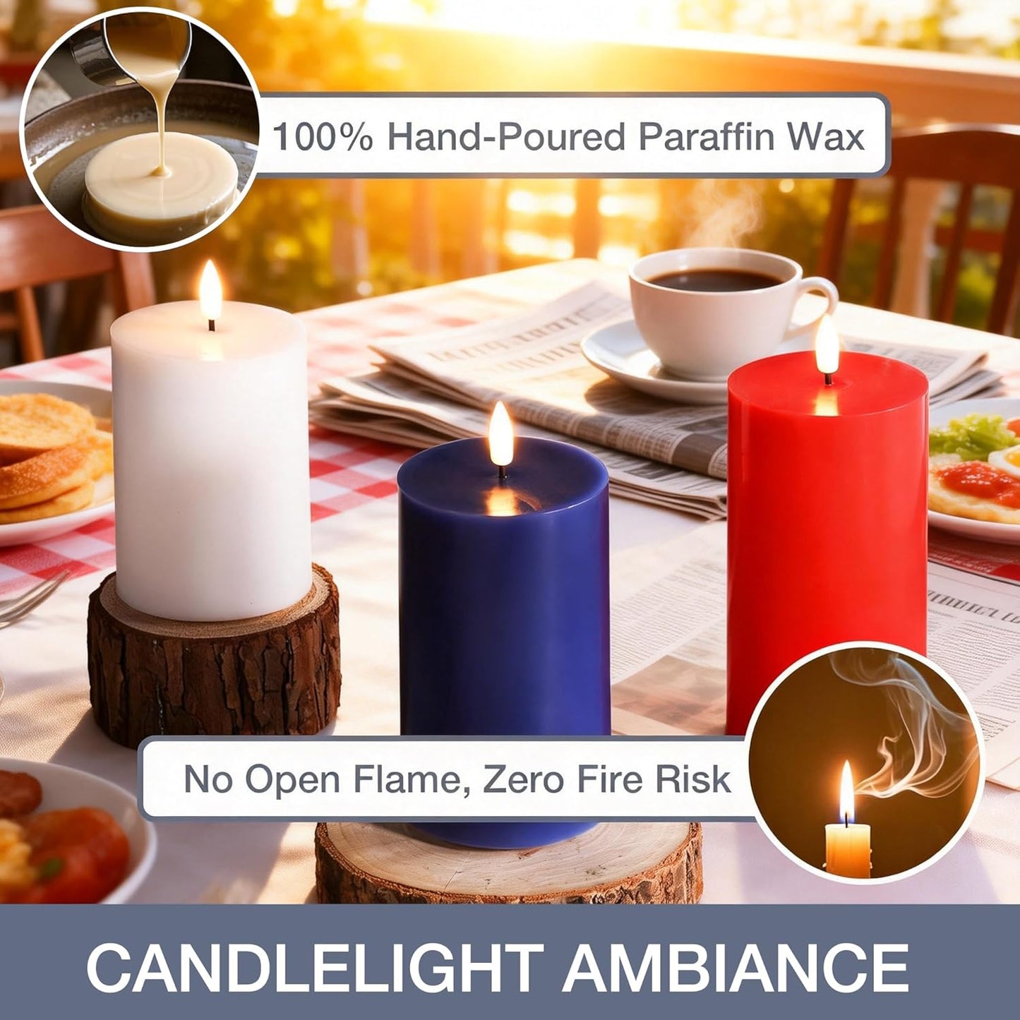 Eywamage White Real Wax Flameless Pillar Candles with Remote, Flickering Flat Top LED Battery Candles Set of 3
