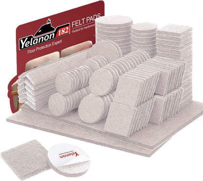 Yelanon Felt Furniture Pads -182 Pcs Premium Felt Pads for Chair Legs Furniture, Floor Protectors for Hardwood Floors, Black