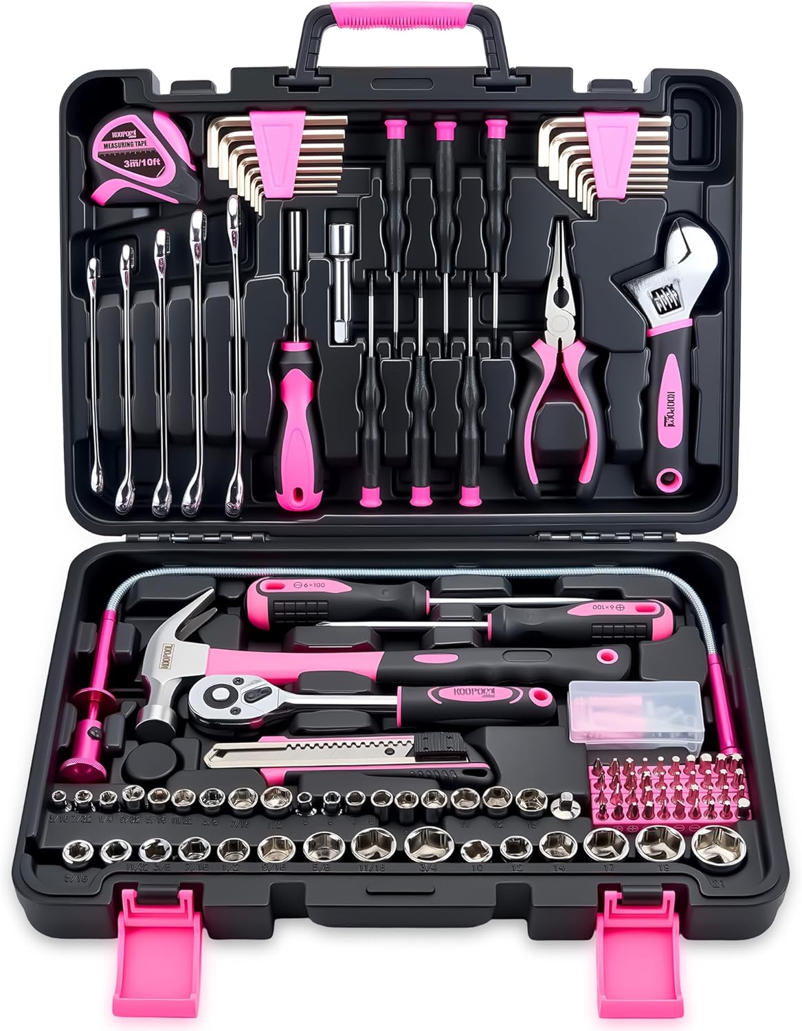 KOOPOOL Tool Set, Tool Box Kit for Mechanic and Car, General Household Home Tool Kit, Basic Tool Kit for Home Auto Repair, with Storage Case