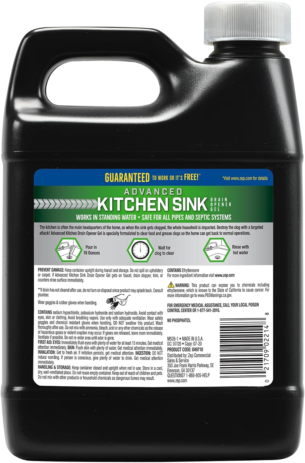 Zep Advanced Kitchen Drain Opener - 32 ounces - U49710 - Formulated for Grease, Food, and Oil-Safe for Garbage Disposal