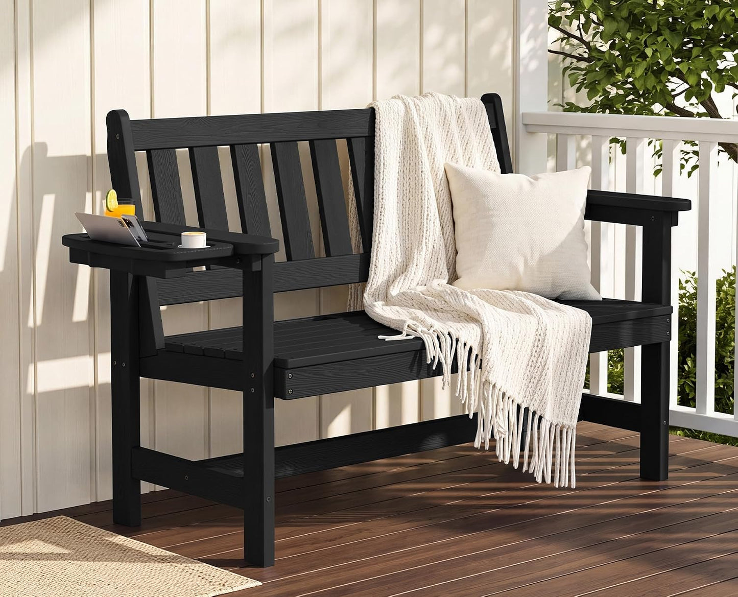 SERWALL HDPE Outdoor Storage Bench, Deck Box with Waterproof Storage Bags | All-Weather Benches | 57 Gallon Dual-Use Seat | Organizer Deck Boxes for Patio, Garden Tools & Pool | Dark Black