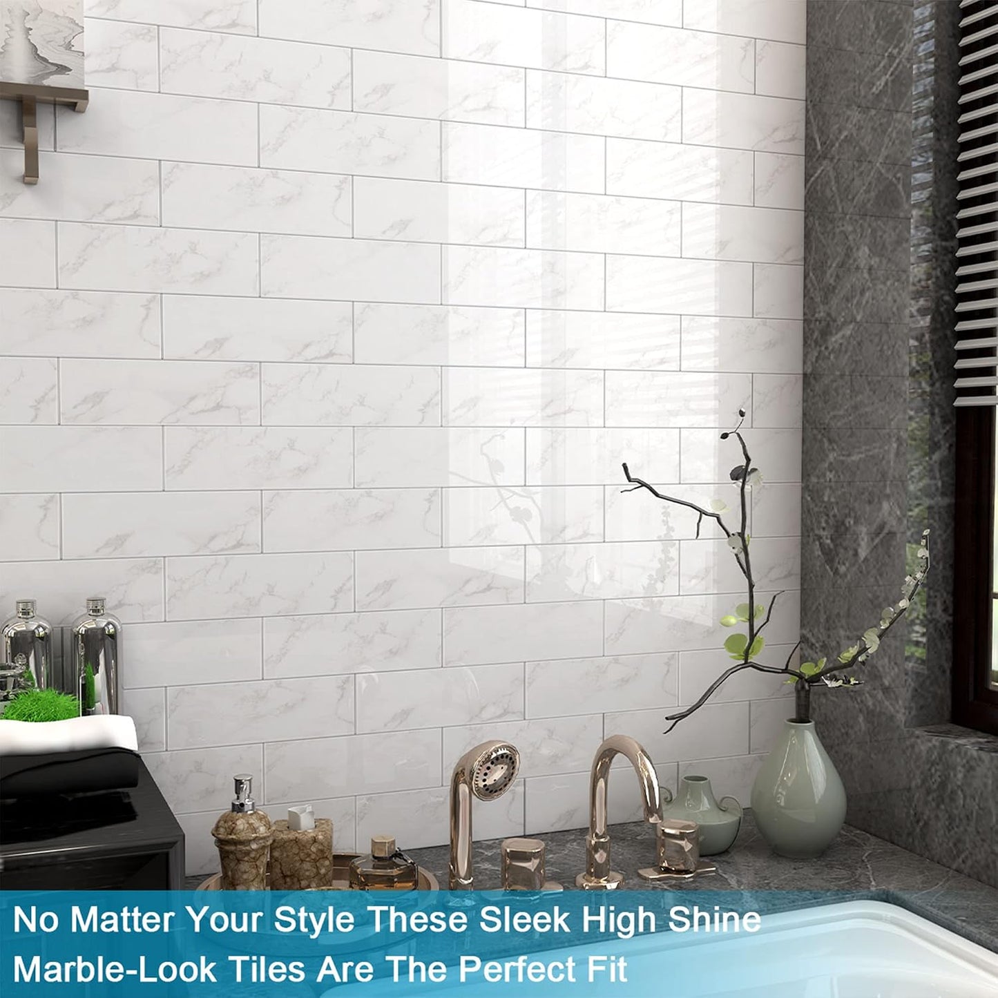 BeNice Peel and Stick Backsplash for Kitchen Tile,Peel and Stick Tiles for Walls Tile Stickers Waterproof Marble Tile Backsplash 3.85"x11.73"(16Tiles) White Gray