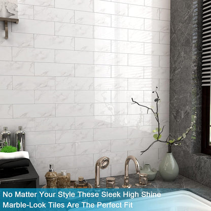 BeNice Peel and Stick Backsplash for Kitchen Tile,Peel and Stick Tiles for Walls Tile Stickers Waterproof Marble Tile Backsplash 3.85"x11.73"(16Tiles) White Gray