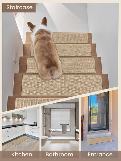 Stair Treads for Wooden Steps Indoor, Peel and Stick Stair Tread,Stair Runners, Non-Slip Carpet Stair-Treads for Kids, Elders & Pets, Machine Washable, Reusable(15PCS,30"x8",Beige)