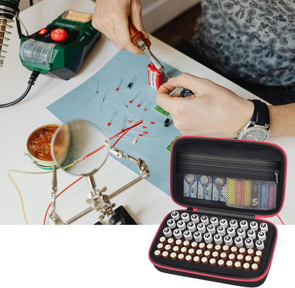 ALKOO 136+ Battery Organizer Storage Case with BT-168 Tester | AA AAA C D 9V & Button Cells Batteries Holder Box, Foam Protection, Home / Garage / Drawer Organization, Case Only, Red