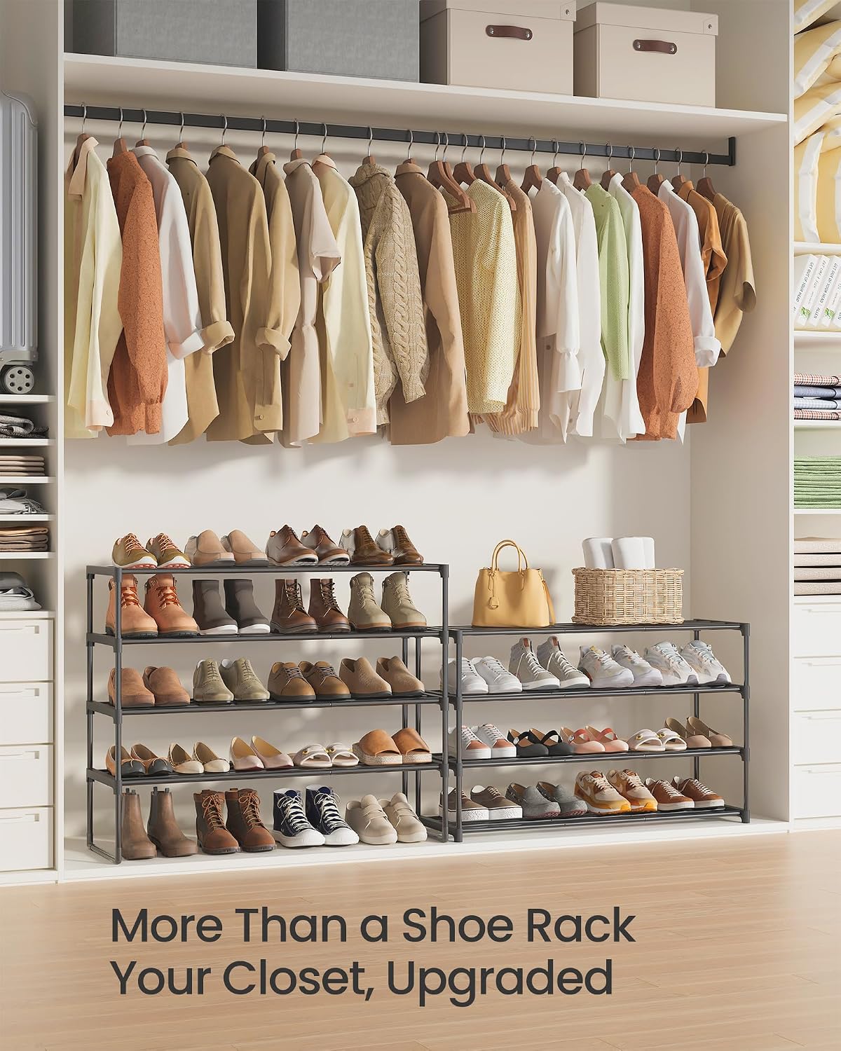 SONGMICS Shoe Rack, 6-Tier Shoe Organizer, Metal Storage Shelf, Upright or Upside Down, for 24-30 Pairs, Stackable, for Entryway, 11.8 x 36.2 x 42.7 Inches, Black ULSA306BH01