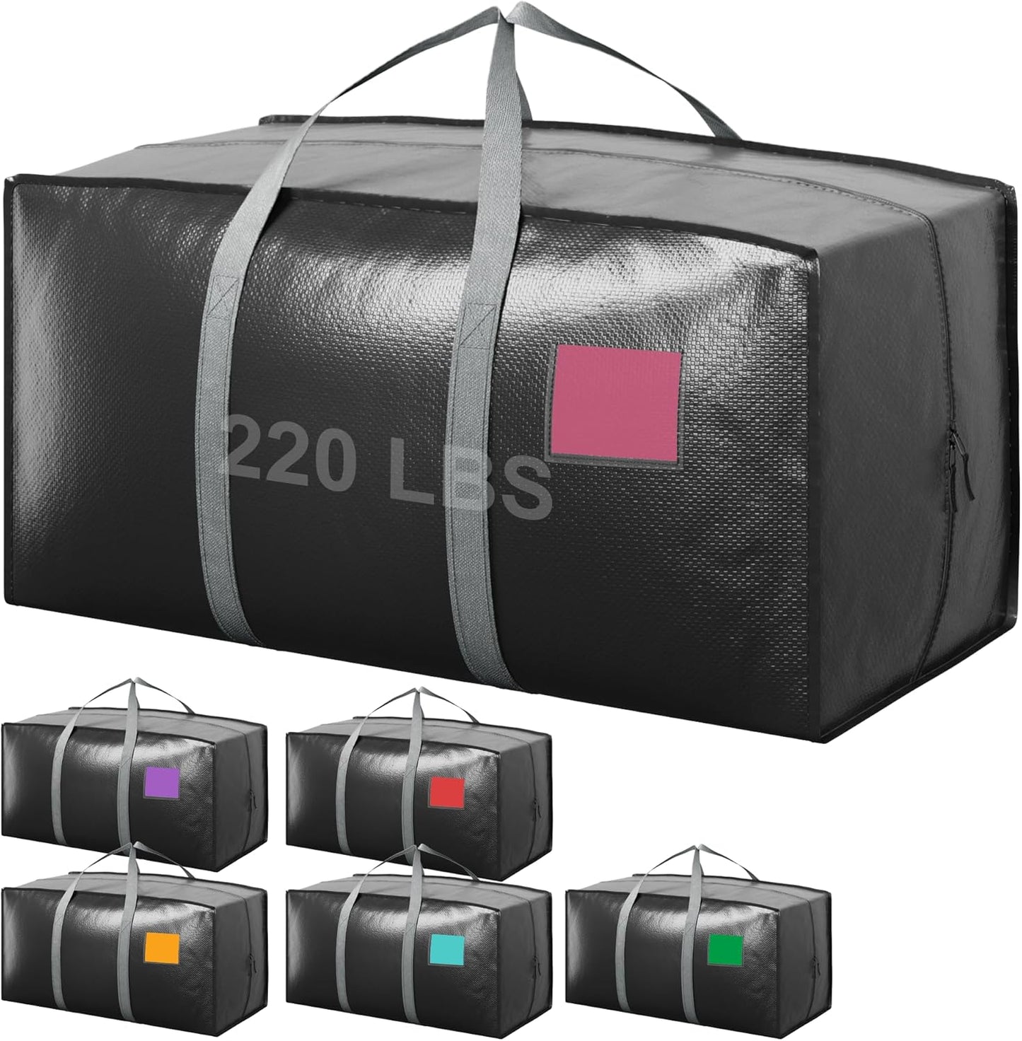 6 Pack Moving Bags Heavy Duty 210GSM with Full-Open Side Zipper, 93L 220lbs Waterproof Foldable Storage Totes for College Dorm Move-In, Moving Boxes Alternative & Home Organization, Blue