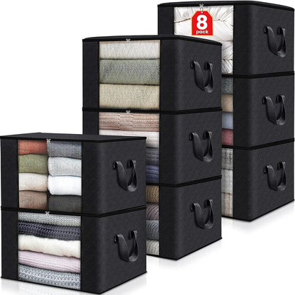 Fab totes 6 Pack Storage Bags for Clothes and Blanket, Foldable Closet Organizers and Storage with Zippers, Clear Window and Handles, Fabric Storage Bins for Sweater, Comforter, Bedding,Linen Sheets
