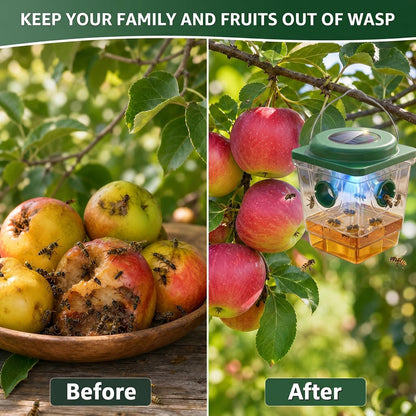 4 Pack Solar Wasp Traps Outdoor Hanging: Reusable Yellow Jacket Traps with LED Light - Effective Solar Powered Carpenter Bee Traps for Deck - Waterproof Wasp Deterrent for Garden & Yard (4)