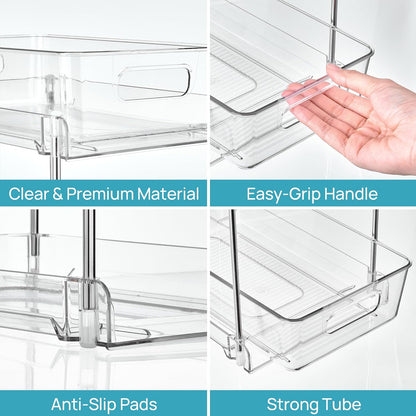 Vtopmart 2 Tier Bathroom Storage Organizer, 2 Pack Clear Under Sink Organizers Vanity Counter Container, Cabinet Drawers Bins, Pull-Out Organization with Track for Pantry, Kitchen