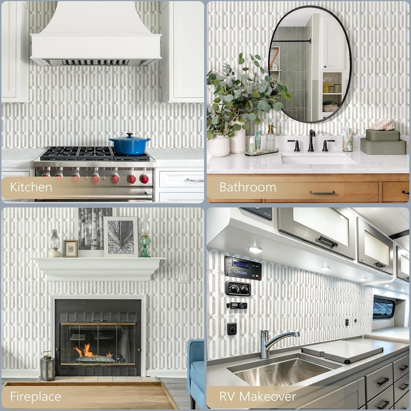 STICKGOO Peel and Stick Backsplash Tiles 12"x12", Waterproof Stick on Kitchen & Bathroom Backsplash, PVC Self Adhesive Wall Tiles for Fireplace, White/Marble Black (10 Sheets)
