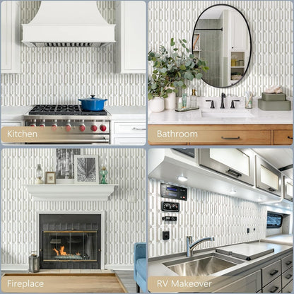 STICKGOO Peel and Stick Backsplash Tiles 12"x12", Waterproof Stick on Kitchen & Bathroom Backsplash, PVC Self Adhesive Wall Tiles for Fireplace, White/Marble Black (10 Sheets)