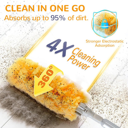 6 ft Heavy Duty Extendable Duster Handle with 50 Refills for Swiffer Duster, 360° Multi-Surface Dusters with 4X Cleaning Power for Home, Ceiling Fans, Windows, Dusting Hard-to-Reach Areas (Orange)