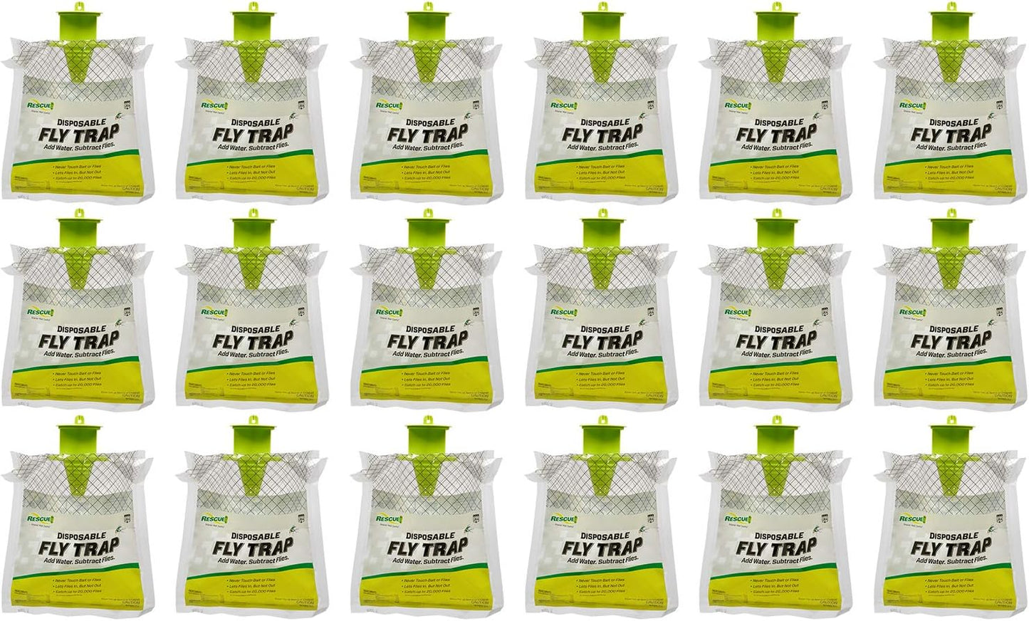 RESCUE! Outdoor Disposable Fly Trap – Hanging Fly Catcher with Attractant Bait, Fly Bag for Patio, Yard, Trash & Farm Areas – Easy-to-Use Outdoor Fly Control - 18 Traps