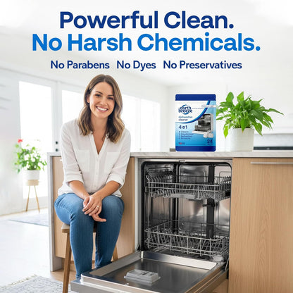 Earth Breeze Dishwasher Cleaner Tablets – 4-in-1 Cleans, Deodorizes, Refreshes & Protects – Removes Odor, Buildup & Residue – Fragrance Free, No Harsh Chemicals, Safe for All Dishwashers - Made in USA