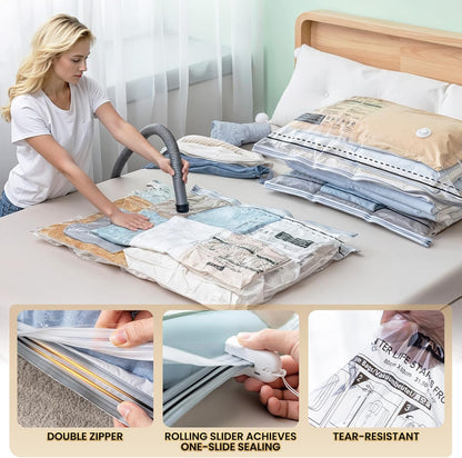TAILI 8 Pack Jumbo Vacuum Storage Bags, 39x28 inch, LONG SIDE ZIP Vacuum Seal Bags for Clothing, Space Saver for Beddings, Comforters, Blankets, Pillows