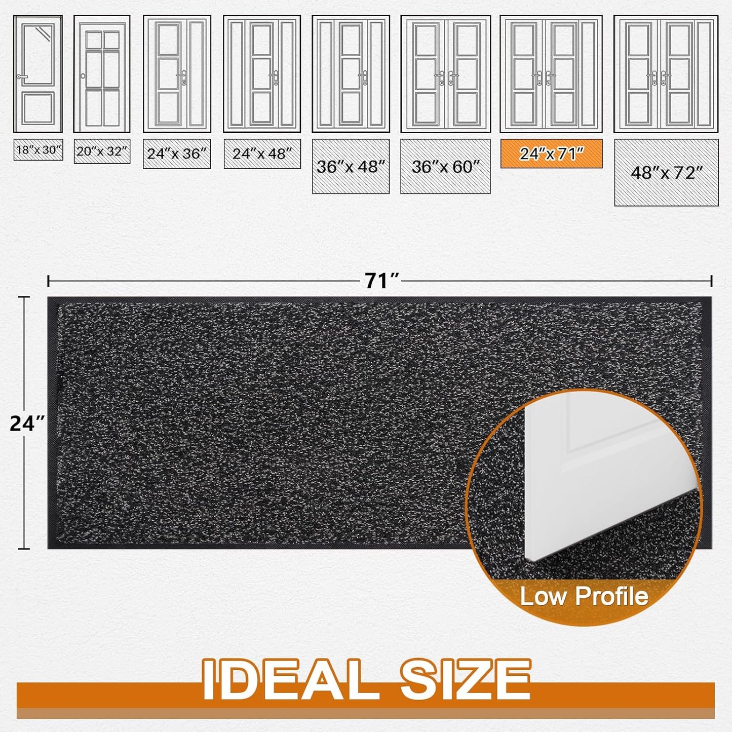 Mibao Front Door Mat, Dirt Trapper Welcome Mat for Outdoor Indoor, Non-Slip Waterproof Doormat, Durable Machine Washable Low Profile Entry Rug for Back Door Outside Patio Porch, 29.5" x 17", Grey