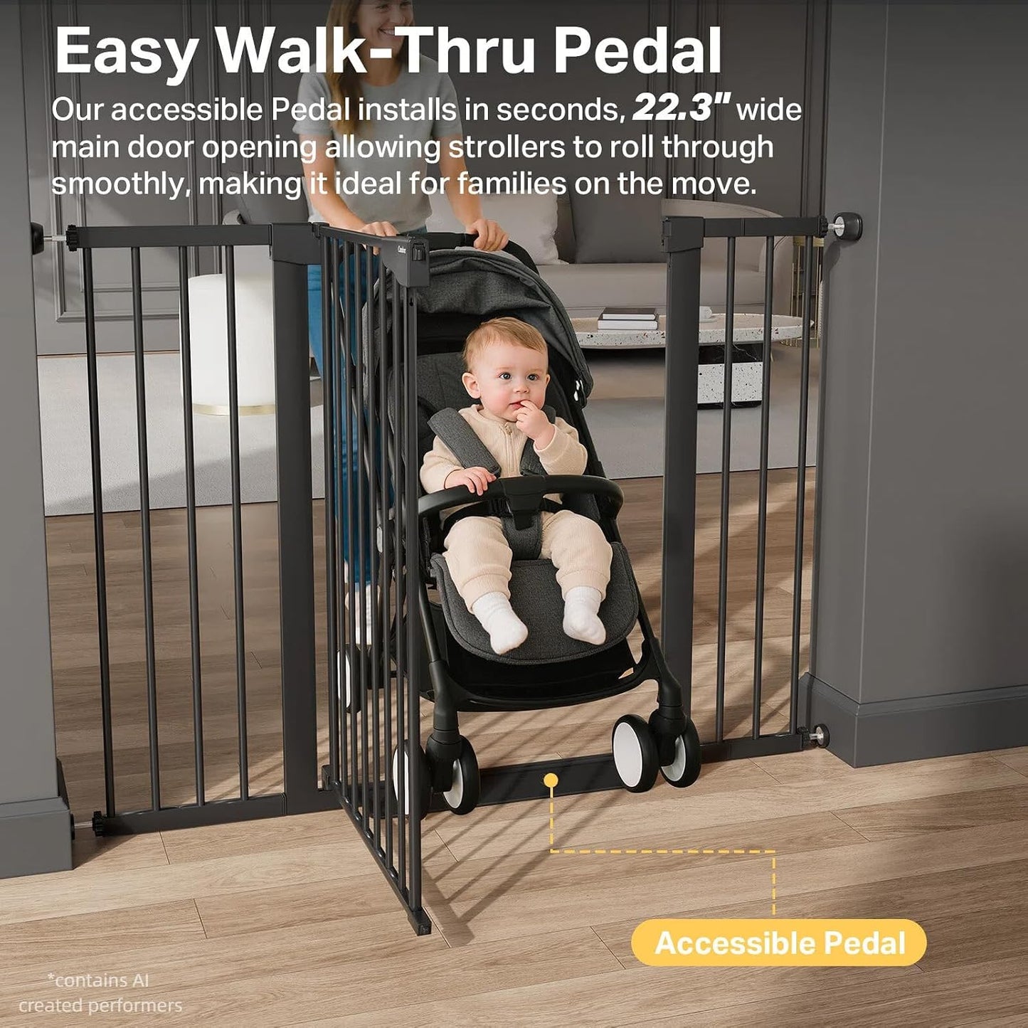 Cumbor 29.7-48" Baby Gate for Stairs, Mom's Choice Awards Winner-Dog Gate for Doorways, Auto Close Safety Pet Gate for Dogs Indoor, Easy Install Pressure Mounted Child Gate with Walk Thru Door, Brown