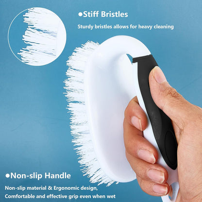 Scrub Brush Set, 4 Pack Deep Cleaning Brush Kit - 2 Scrub Brush, 2 Tile & Grout Brush with Built-in Scraper, Household Commercial Scrubber for Floor, Shower, Pool Wall, Tub (Green)