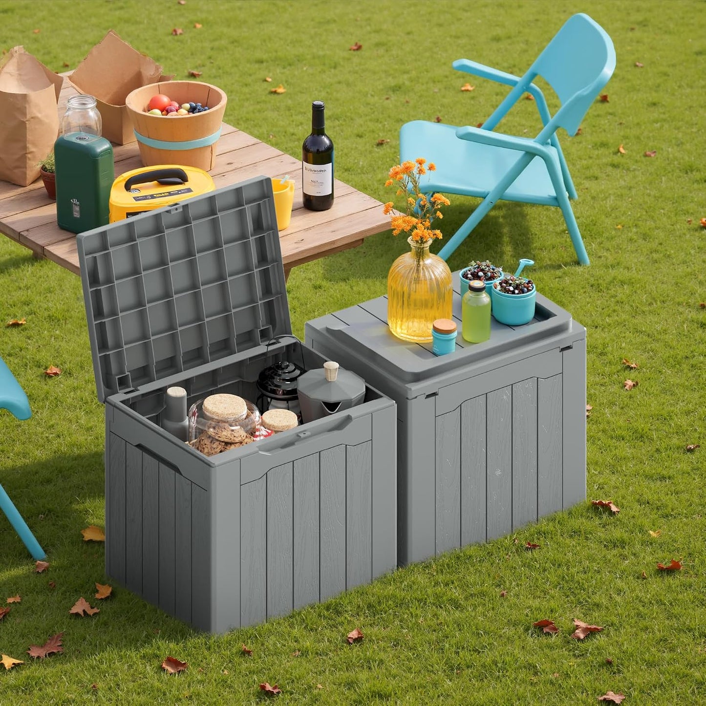 Devoko 30 Gallon Resin Deck Box Waterproof Outdoor Storage Box for Patio Furniture Pool Accessories Indoor Storage for Cushion Garden Tools (30 Gallon, Black)