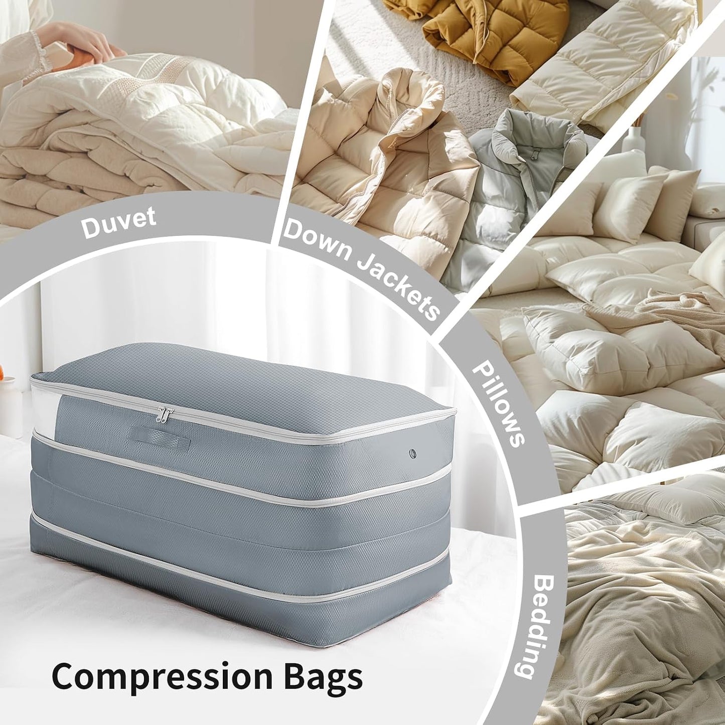 Comforter Storage Bag - Large Capacity Bedding Storage Bags Ultra Space Saving Self Compression Organizer, Washable Compression Bags for Storage Comforter Blanket Duvet Pillow, 2-Pack, Beige