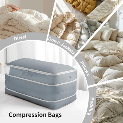Comforter Storage Bag - Large Capacity Bedding Storage Bags Ultra Space Saving Self Compression Organizer, Washable Compression Bags for Storage Comforter Blanket Duvet Pillow, 2-Pack, Beige