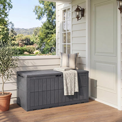Tangkula 25 Gallon Waterproof Outdoor Storage Box with Lockable Lid | PP Resin, Wicker Patterned, Indoor Outdoor Use, Portable, Versatility, for Deck, Pool, Patio Cushions, Garden Tools